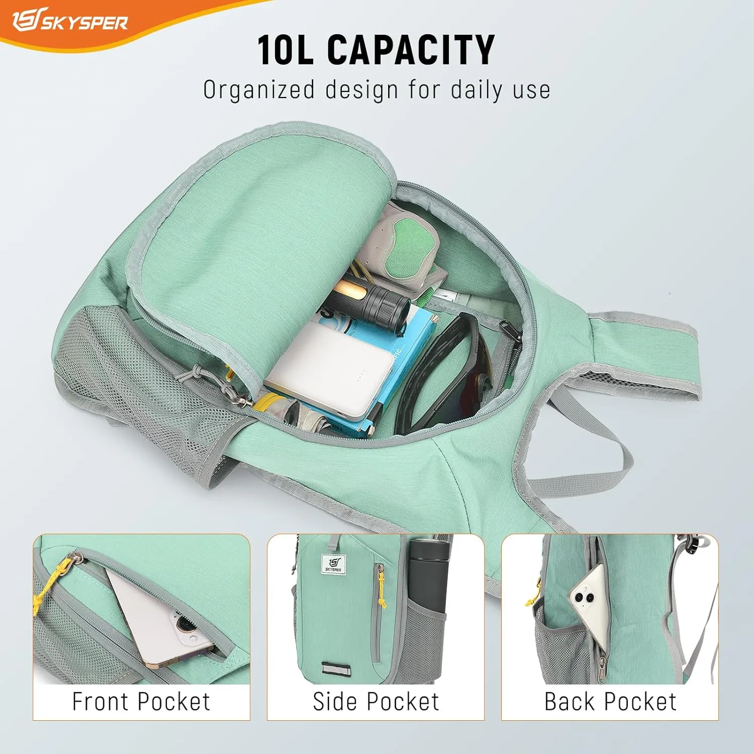 SKYSPER Small Hiking Backpack 10L Foldable Daypack Packable Lightweight Hiking Daypack Travel Day Pack for Women Men