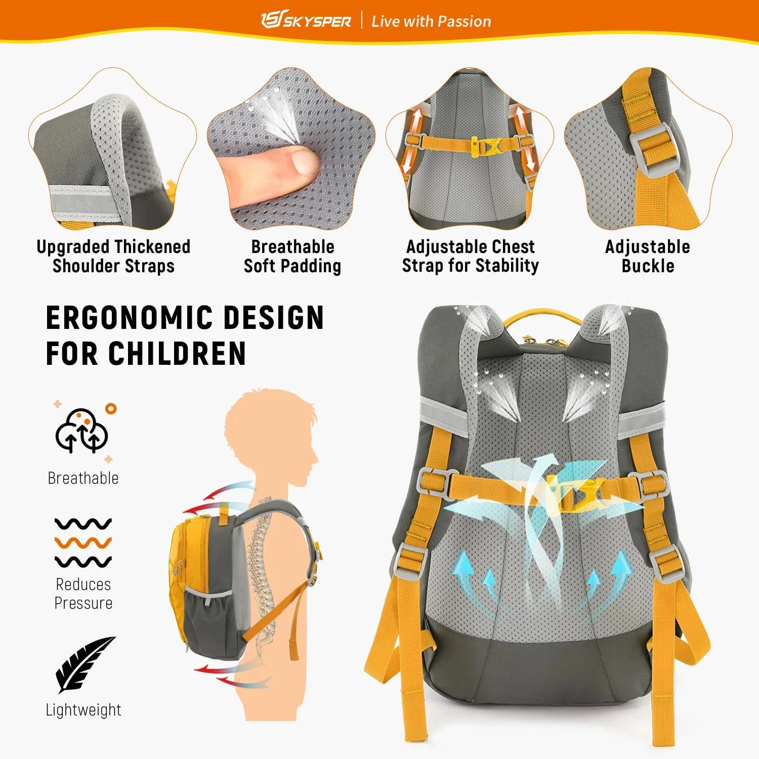 SKYSPER Toddler Backpack with Leash for Boys Girls Kids Travel Backpack Preschool Kindergarten Backpack for Outdoor Day Trips(Yellow)