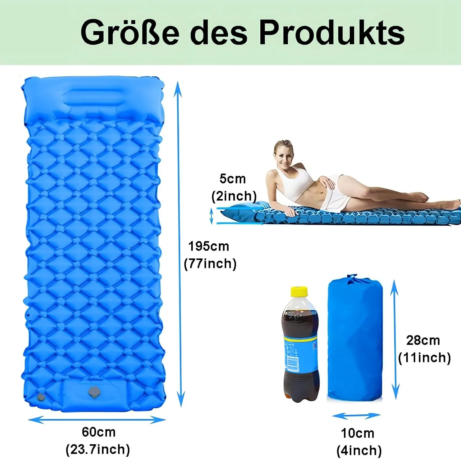 Sleeping Pad Air Mattress Camping, Sleeping Pad Self Inflating Outdoor, Waterproof Camping Mattress for Travel, Hiking and Beach