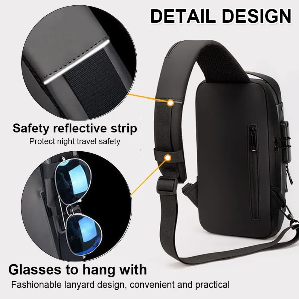 Sling Backpack USB Waterproof Chest Daypack Casual Shoulder Bag (Brown)