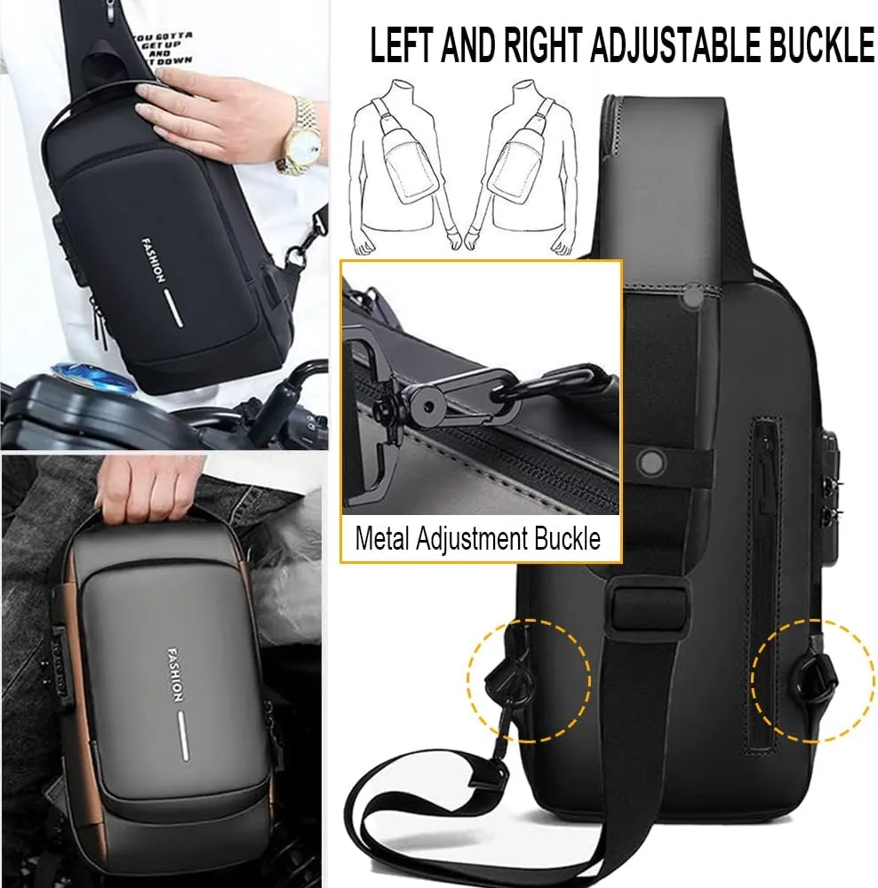 Sling Backpack USB Waterproof Chest Daypack Casual Shoulder Bag (Brown)
