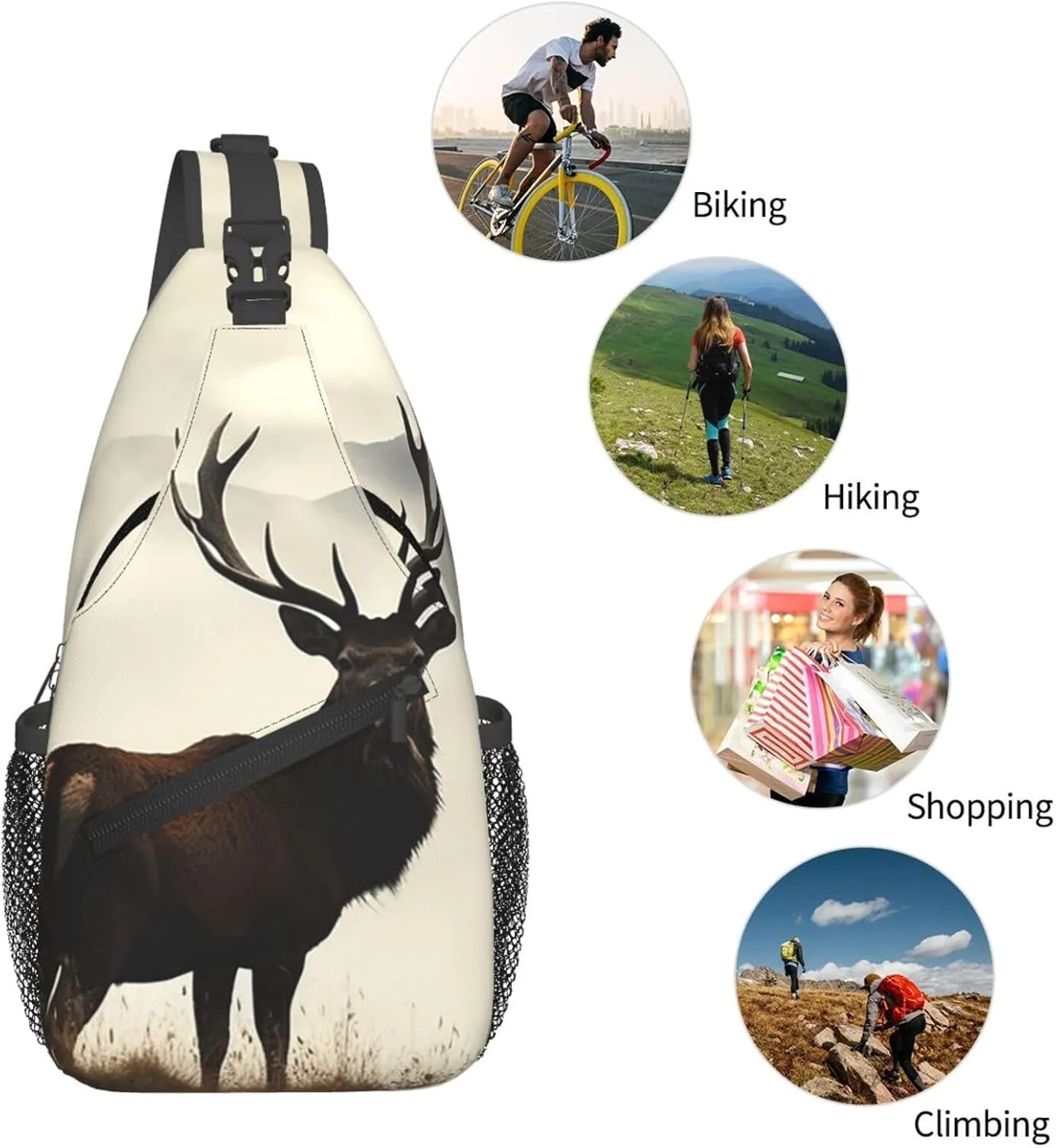 Sling Bag for Men Women Crossbody Backpack Deer on the foggy mountain Crossbody Bag Chest Bag for Travel Sport