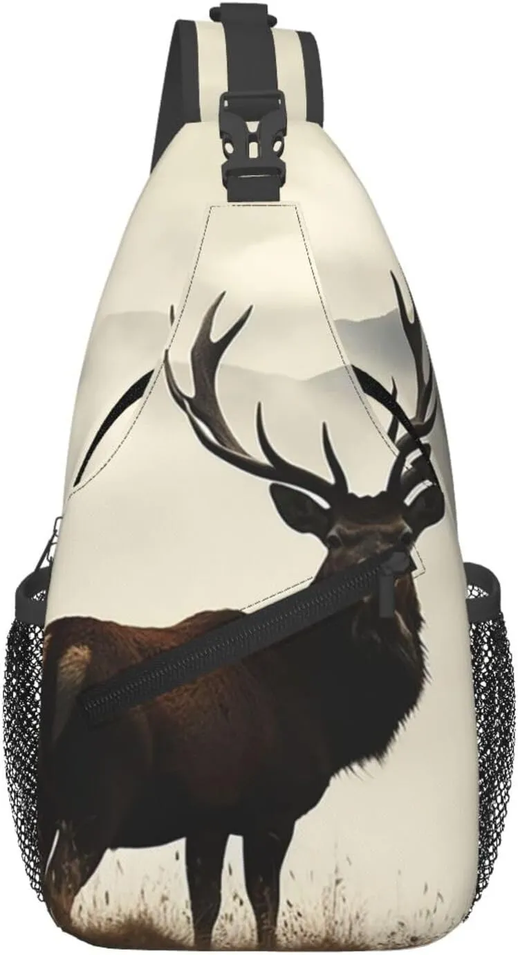 Sling Bag for Men Women Crossbody Backpack Deer on the foggy mountain Crossbody Bag Chest Bag for Travel Sport