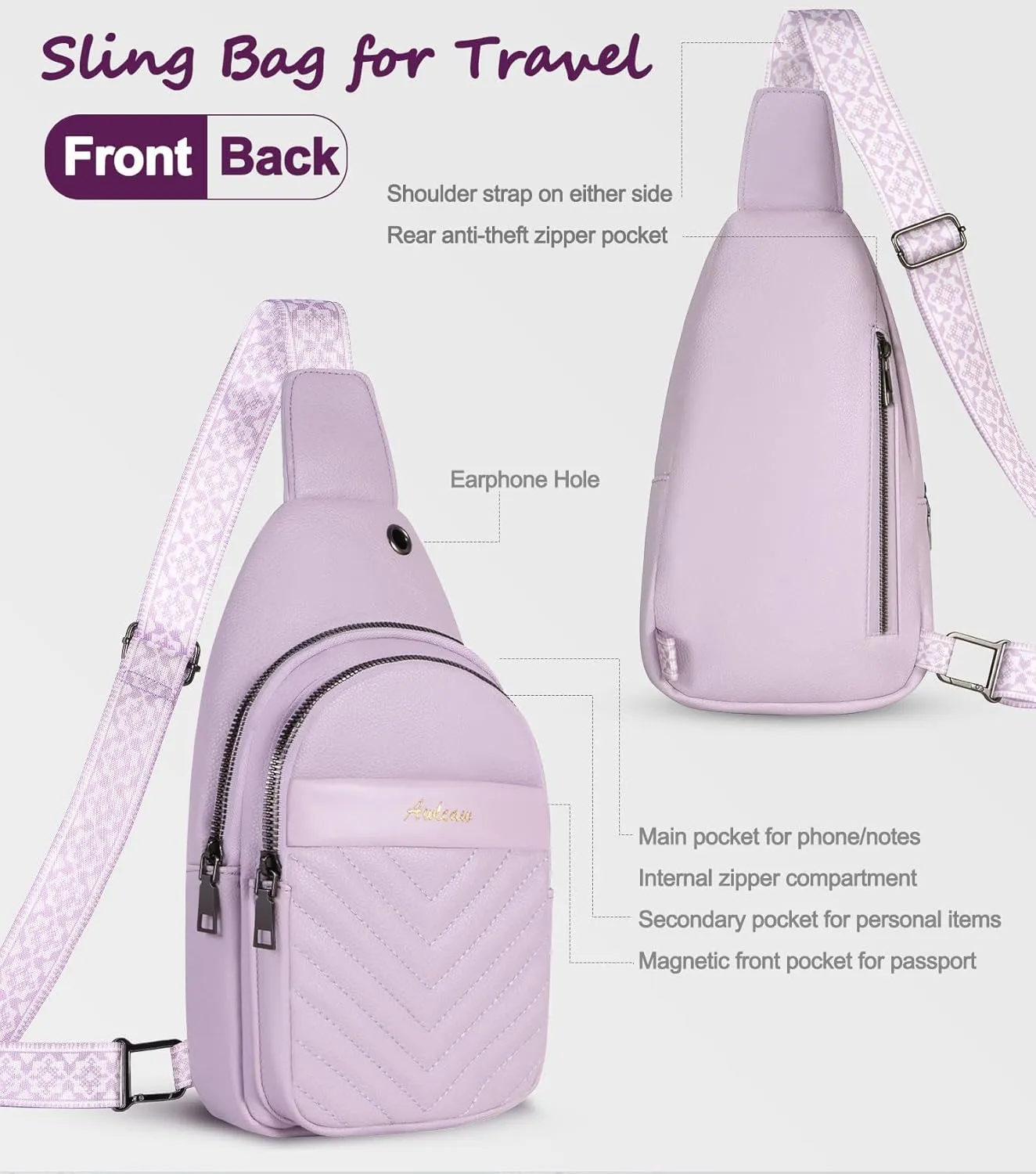 Sling Bag for Women, Leather Crossbody Bag Sling Bag Crossbody Backpack for Travel Sports Running Hiking for Man Woman