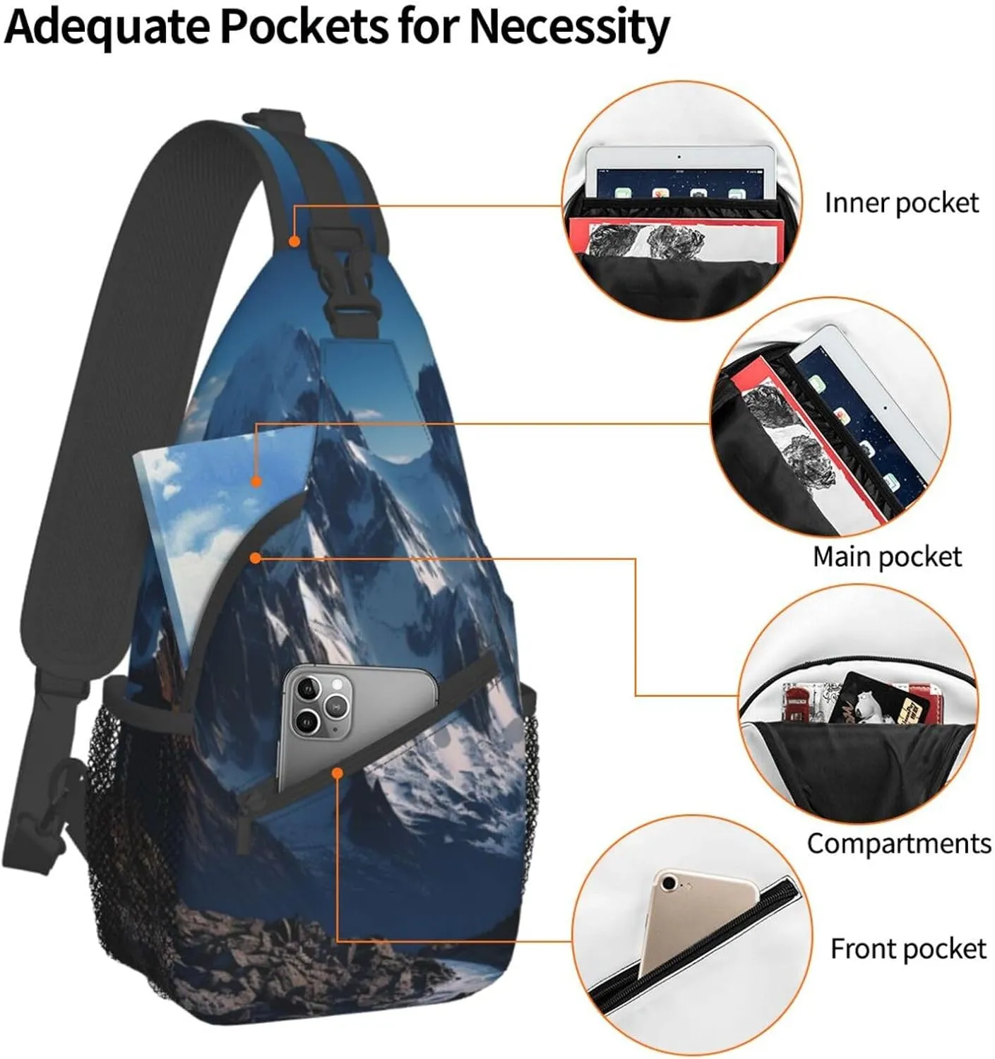 Sling Bag for Women Men Melting Snow Mountain Cross Chest Bag Diagonally Casual Fashion Travel Hiking Daypack