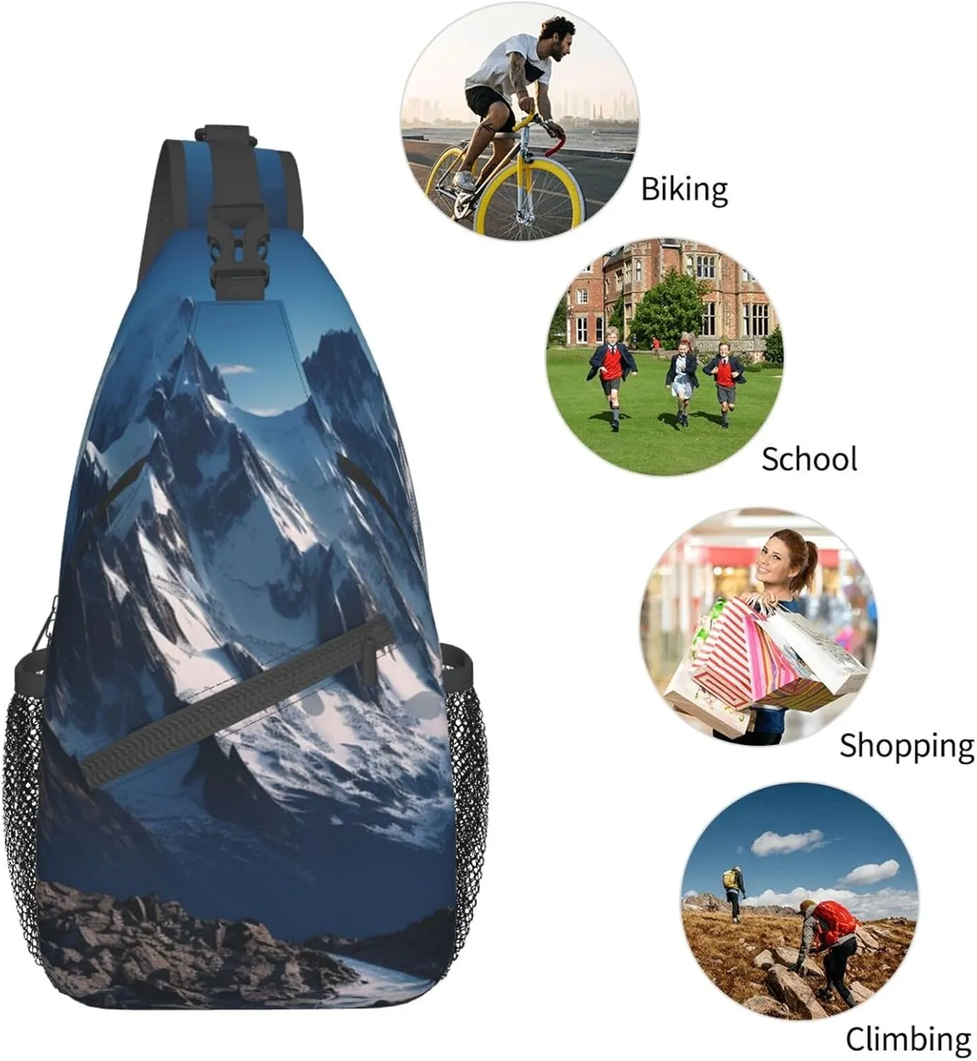 Sling Bag for Women Men Melting Snow Mountain Cross Chest Bag Diagonally Casual Fashion Travel Hiking Daypack
