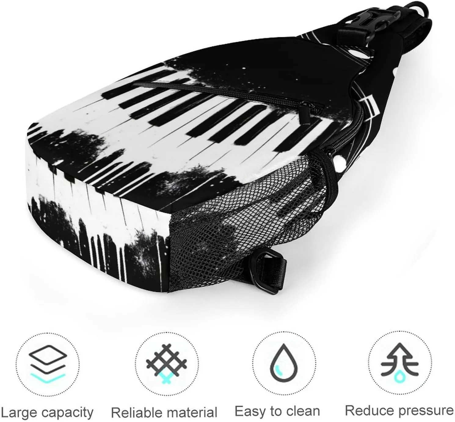 Sling Shoulder Backpack for Men Women Multipurpose Anti-Theft Gym Bags Sack Daypack Outdoor Backpack Carry On Bag, Black And White Piano Keys With Musical Notes Shoulder Crossbody Bag Chest Pack