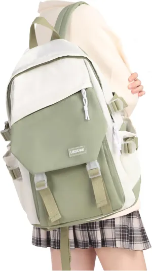 Small Backpack for Women and Men - Aesthetic College Travel Hiking Preppy Lightweight Casual Daypack (Grey Green)