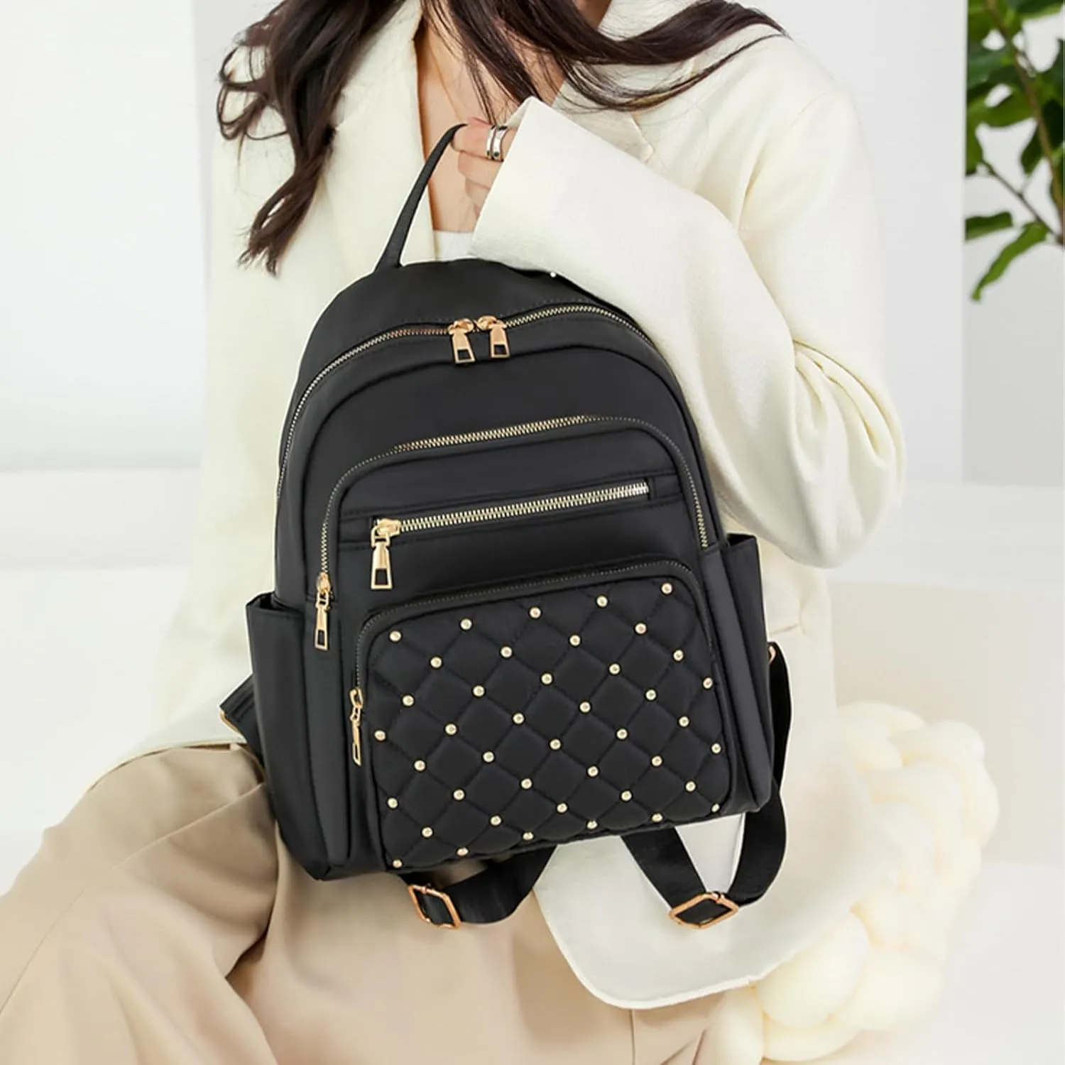 Small Backpack for Women Mini Travel Backpack Purse PU Leather Small Purses Cute Lightweight Back Pack Black Trendy Studded Bag