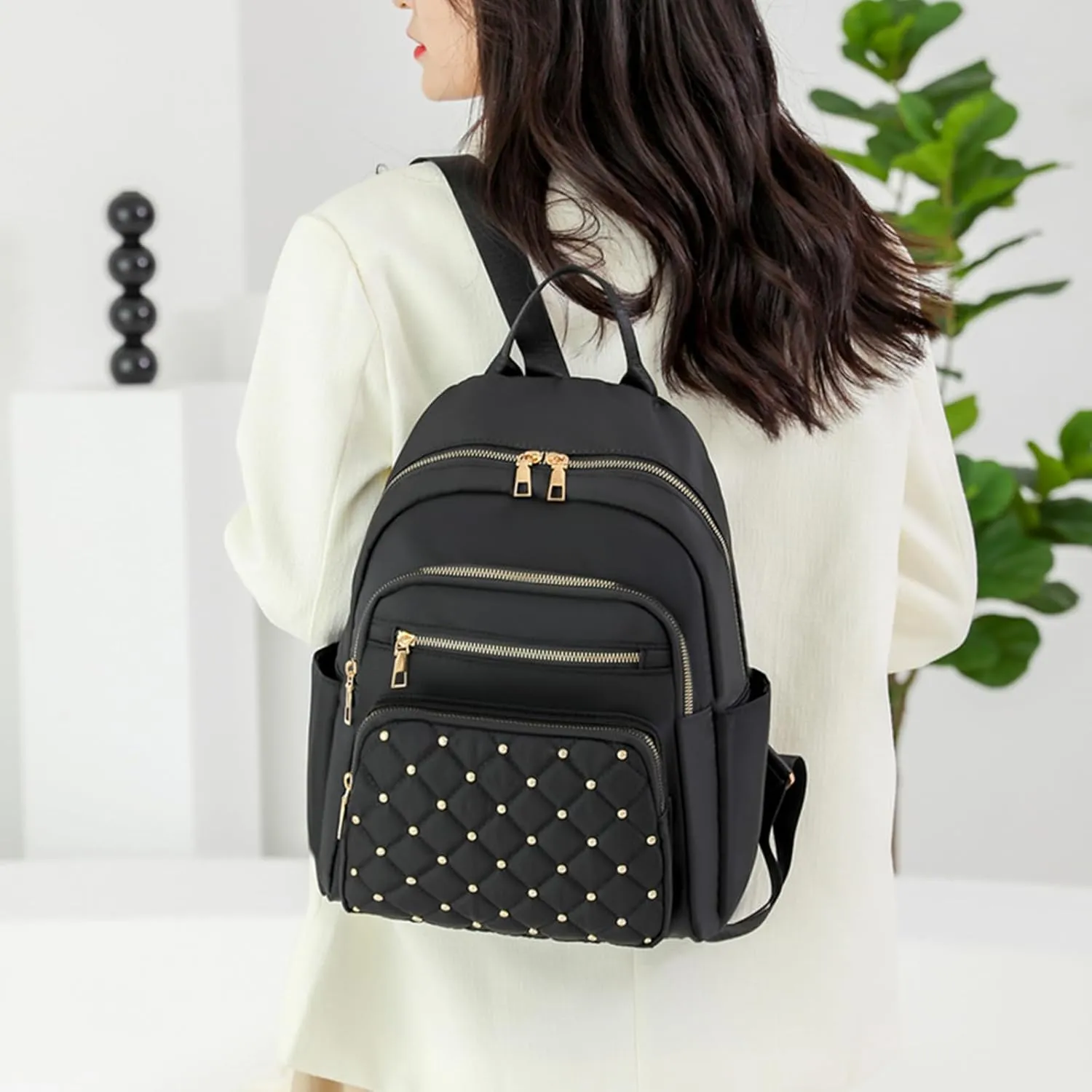 Small Backpack for Women Mini Travel Backpack Purse PU Leather Small Purses Cute Lightweight Back Pack Black Trendy Studded Bag