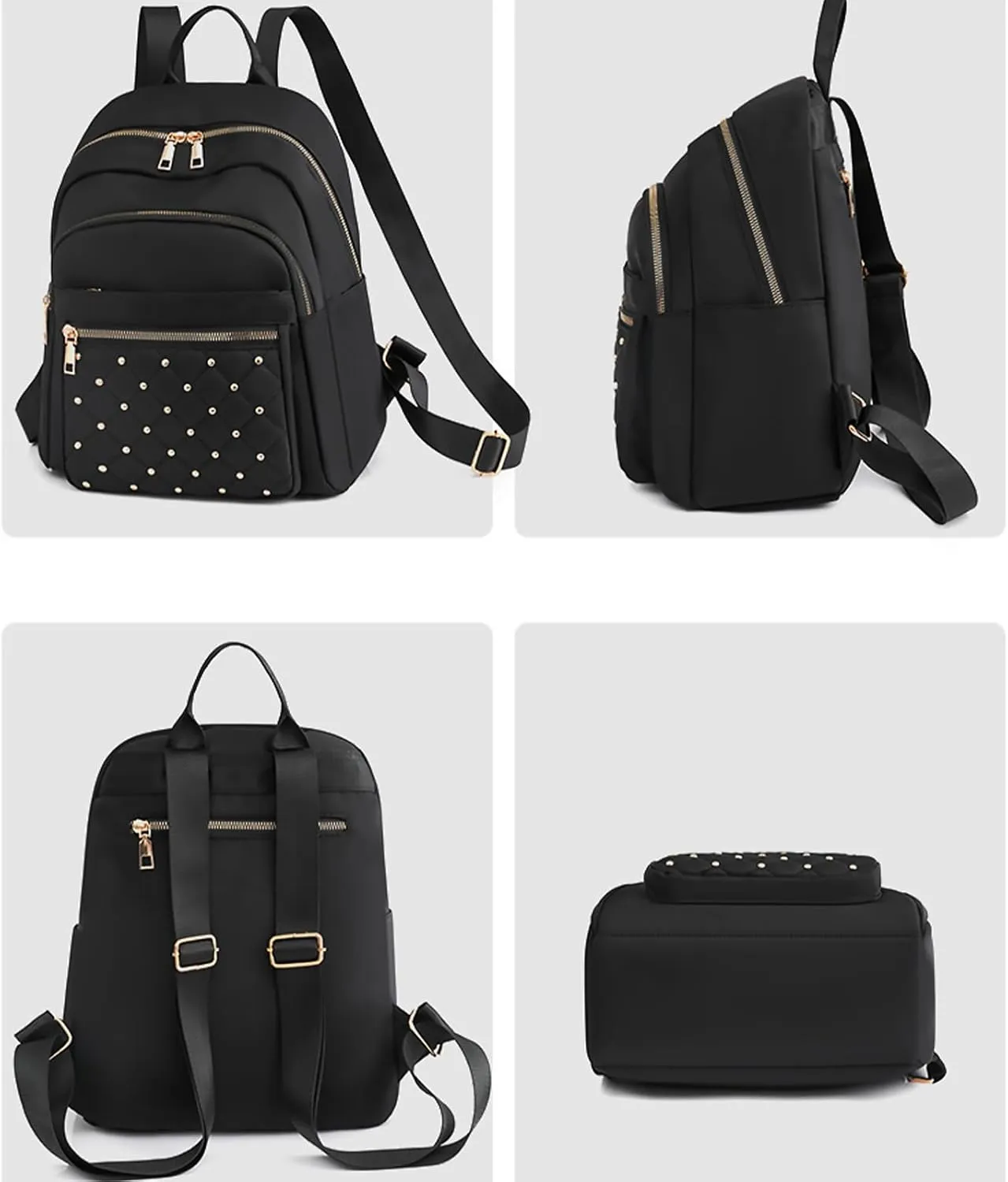 Small Backpack for Women Mini Travel Backpack Purse PU Leather Small Purses Cute Lightweight Back Pack Black Trendy Studded Bag