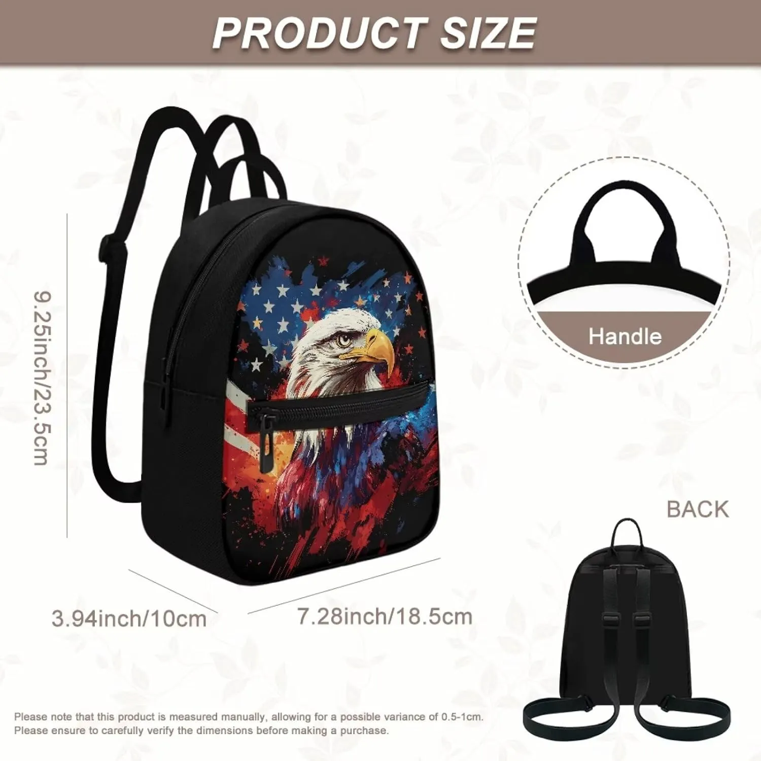 Small Backpack Purse for Women American Flag Eagle Print Cute Mini Backpack Purse Aesthetic Small Casual Rucksack Fashion Independence Day Decoration Gifts for Womens Lady