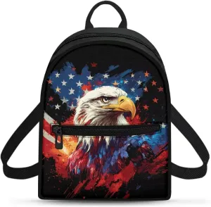 Small Backpack Purse for Women American Flag Eagle Print Cute Mini Backpack Purse Aesthetic Small Casual Rucksack Fashion Independence Day Decoration Gifts for Womens Lady