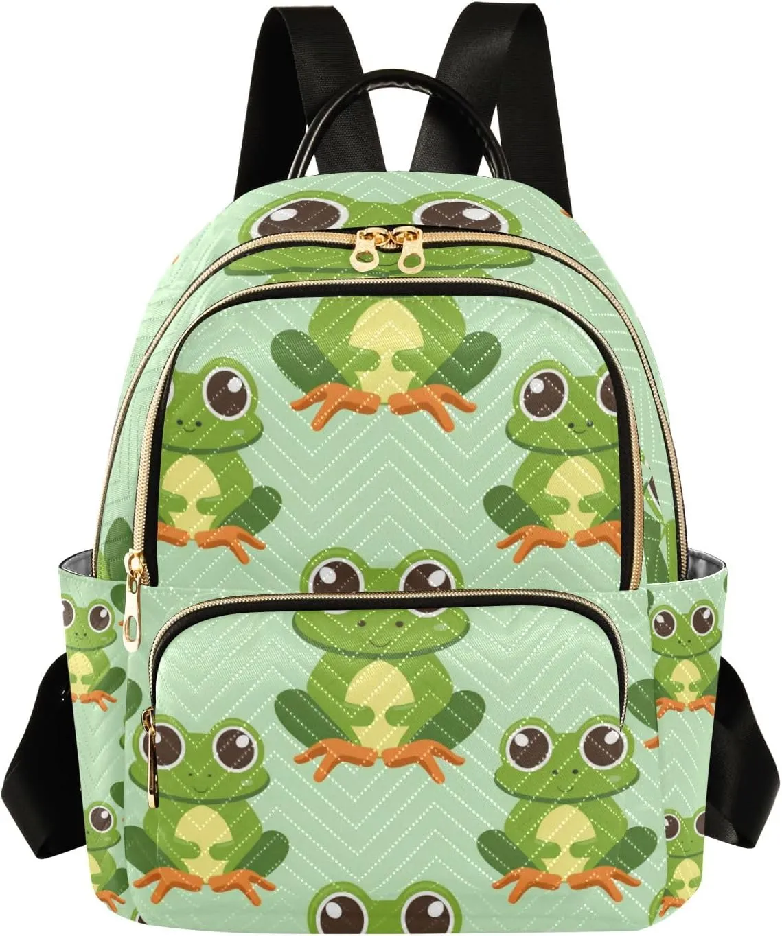 Small Backpack Purse for Women, Green Cartoon Frog Travel Bag Casual Daypack Shoulder Bag