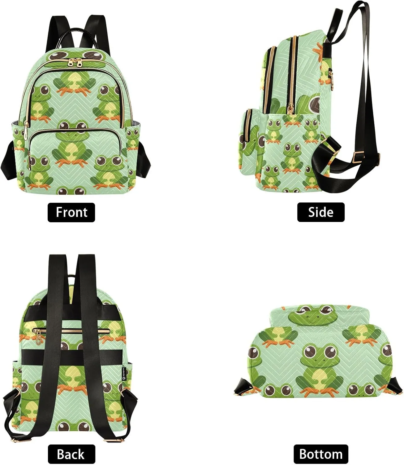 Small Backpack Purse for Women, Green Cartoon Frog Travel Bag Casual Daypack Shoulder Bag
