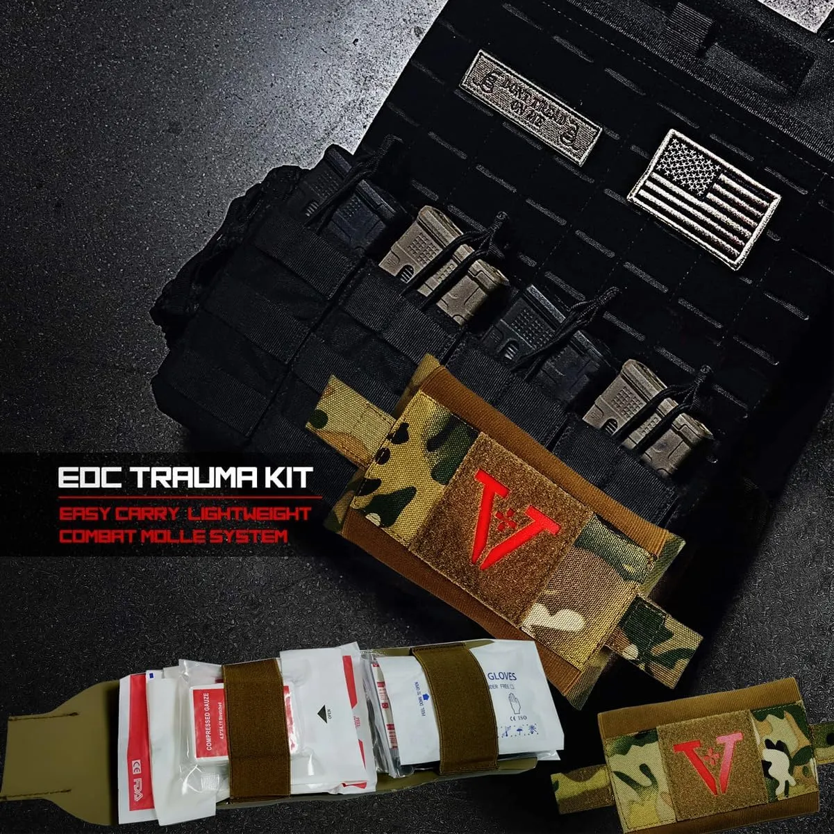 Small Compact IFAK Med Trauma Kit for Everyday Carry, Tactical First Aid Kits Belt or MOLLE Attach, Medical Kit Belt Vest Emergency EMT Car Camping Hiking