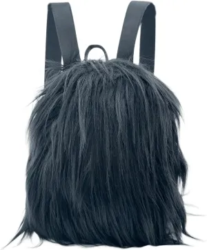 Small Mini Faux Fur Backpack for Women, Trendy Plush Day Pack, Cute Furry Backpack, Y2K Shoulder Purse (Black)