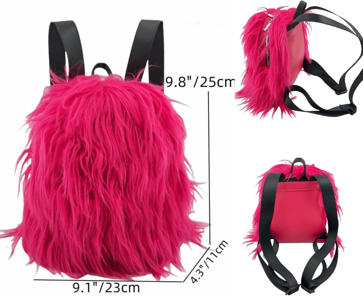 Small Mini Faux Fur Backpack for Women - Trendy Plush Day Pack - Cute Furry Backpack - Y2K Shoulder Purse (Lime-green)