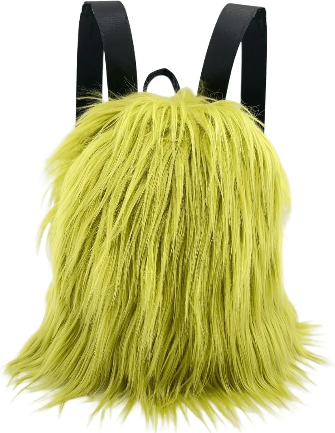 Small Mini Faux Fur Backpack for Women - Trendy Plush Day Pack - Cute Furry Backpack - Y2K Shoulder Purse (Lime-green)