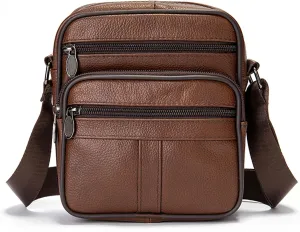 Small Shoulder Bag Leather for Men Crossbody Phone Bag Waterproof Messenger Bag Zipper Cross Body Sling Holster Handbag