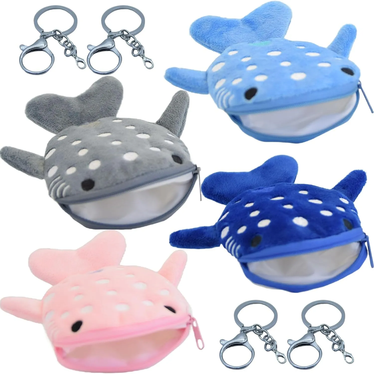 Small Whale Shark Coin Purse Keychain - 4 Pcs Cute Zipper Pouch Gifts for Women