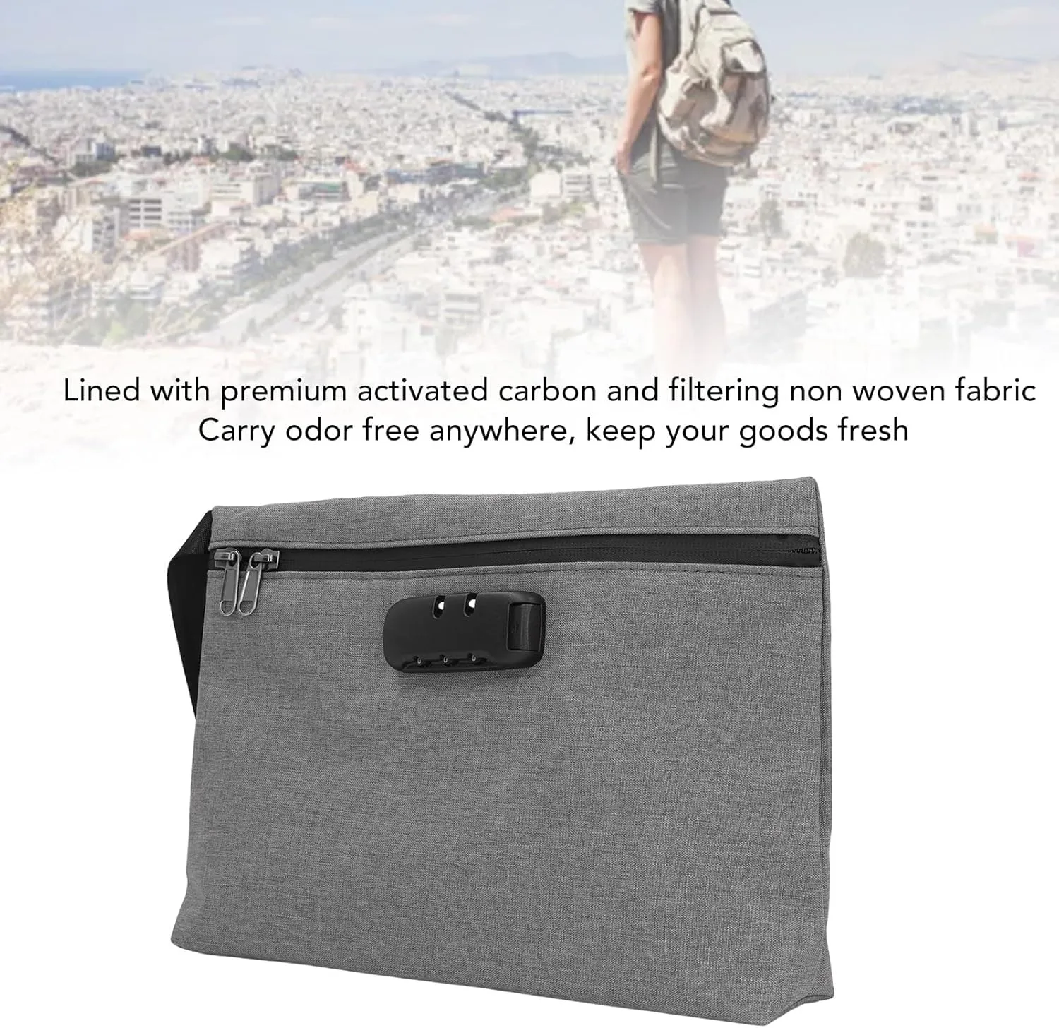 Smell Proof Bag, Lockable Activated Carbon Odor Storage Container Odor Stash Case Lockable Smell Proof Container for Travel (Gray)