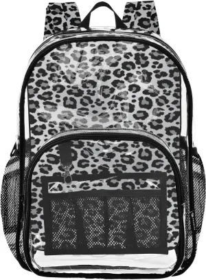 Snow Leopard Print Gray Clear Backpack for Kids, PVC Transparent Backpack See Through BookBag for School Work Sport Travel