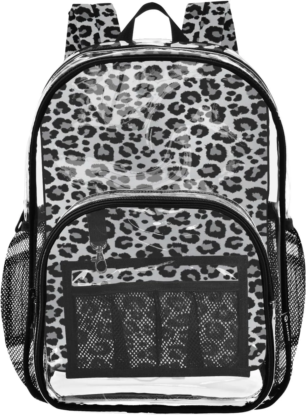 Snow Leopard Print Gray Clear Backpack for Kids, PVC Transparent Backpack See Through BookBag for School Work Sport Travel