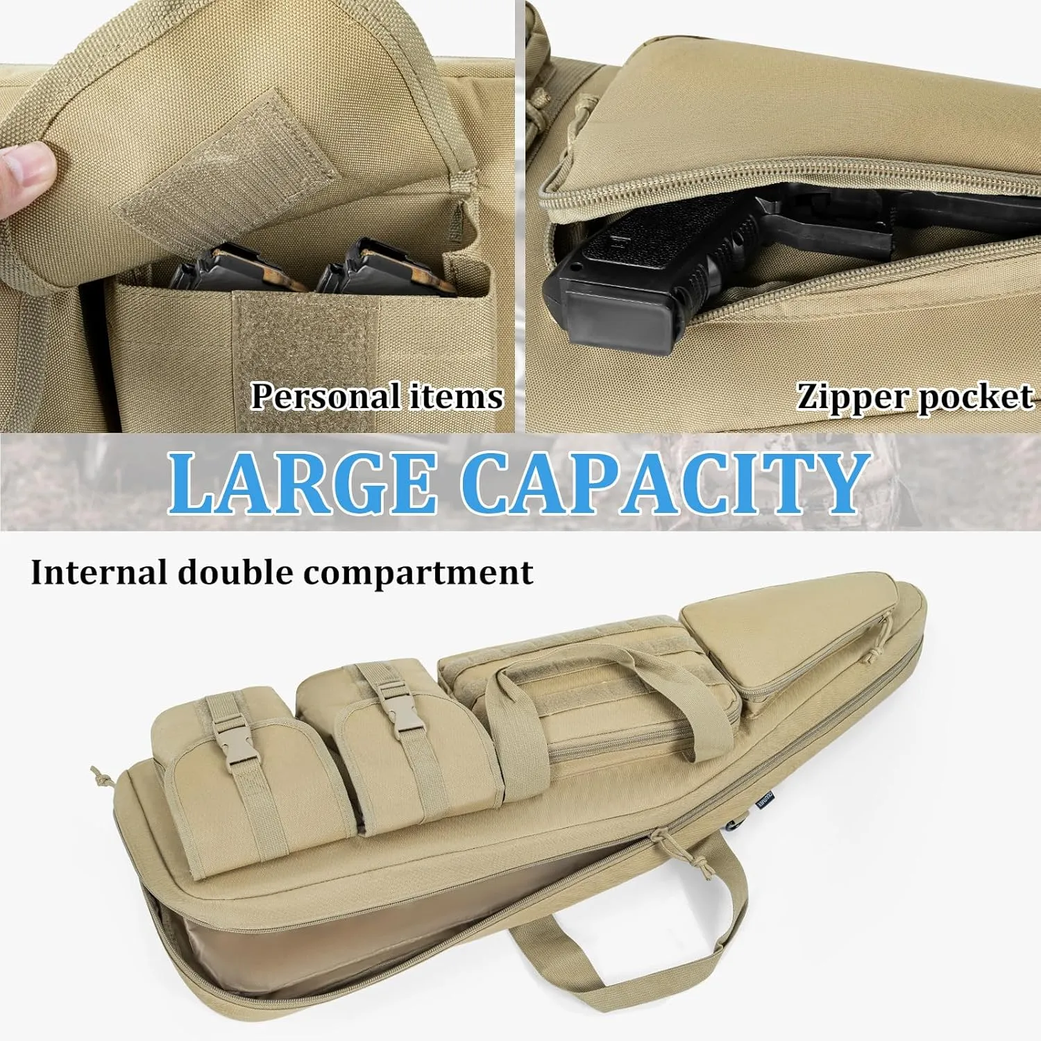 Soft Double Shotgun Rifle Case 38"/42"/46"/52" Long Rifle Bag for Hunting Shooting Range, Firearm Transportation, With Multiple Magazine Holder Pouches