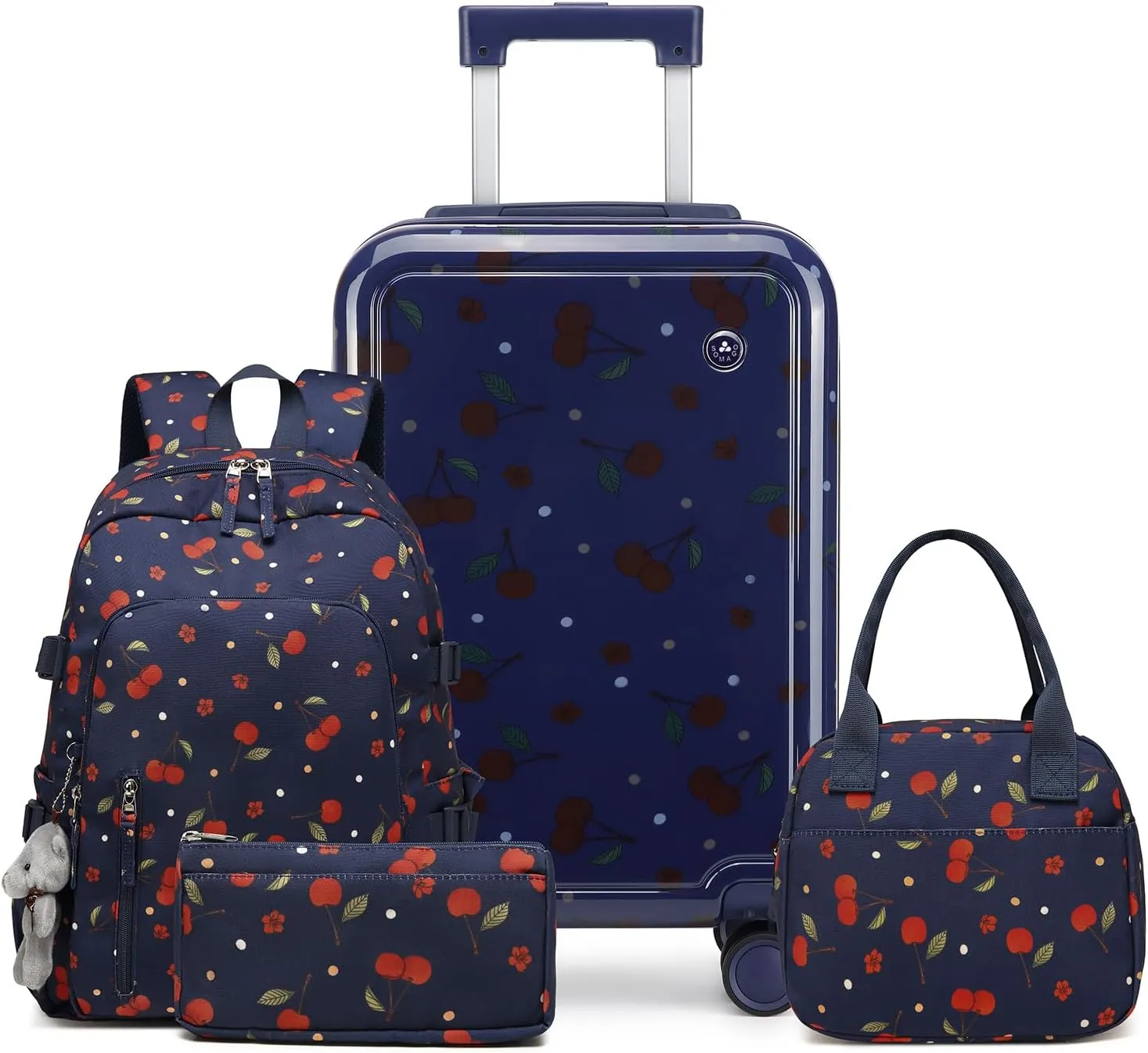 Somago 4 Piece Kid's Luggage with Backpack Set for Boys Girls Spinner 18" Hardside PC Rolling Carry on Suitcase with TSA Lock (Cherry Navy)