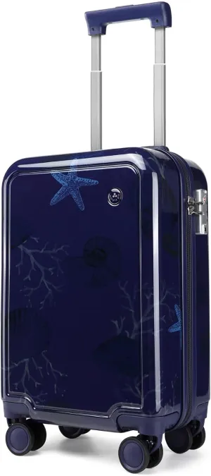 Somago 4 Piece Kid's Luggage with Backpack Set for Boys Girls Spinner 18" Hardside PC Rolling Carry on Suitcase with TSA Lock Seashell Pattern (Navy Blue)