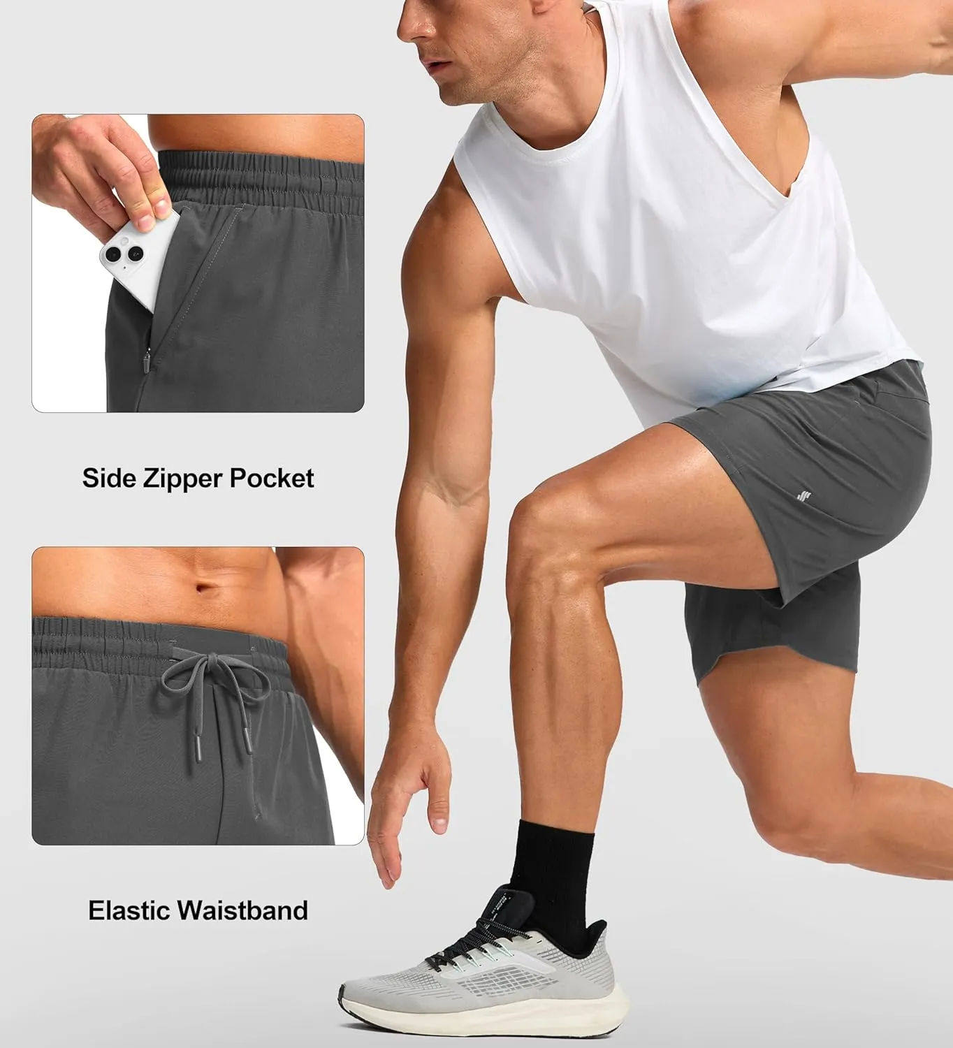 Soothfeel Men's Athletic Running Shorts with Zipper Pocket 5 Inch /7 Inch Quick Dry Tennis Gym Workout Shorts for Men