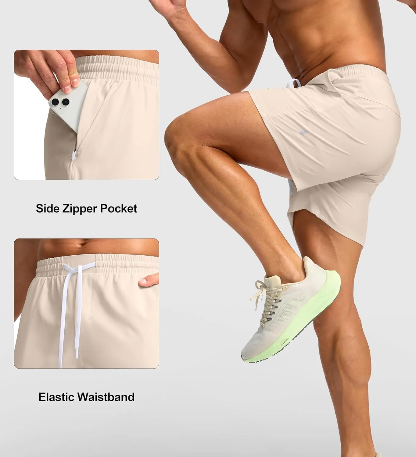 Soothfeel Men's Athletic Running Shorts with Zipper Pocket 5 Inch /7 Inch Quick Dry Tennis Gym Workout Shorts for Men
