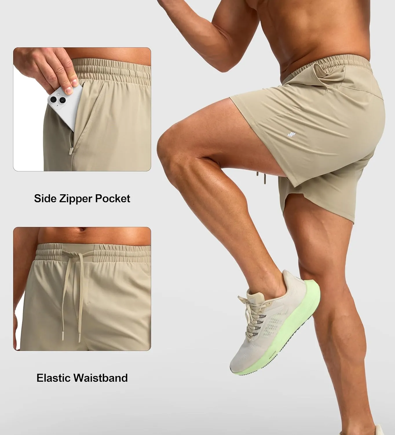 Soothfeel Men's Athletic Running Shorts with Zipper Pocket 5 Inch /7 Inch Quick Dry Tennis Gym Workout Shorts for Men