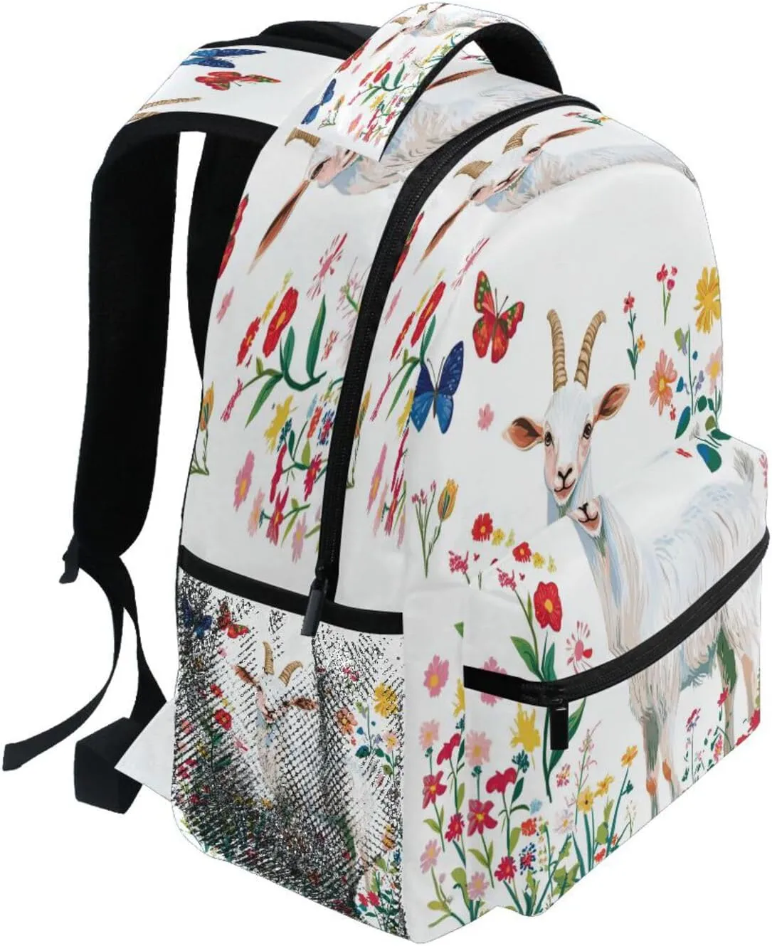 Sport Backpack for Unisex Adult Waterproof School Bag with Chest Strap for Business Work College Travel Trip Cartoon Goat White