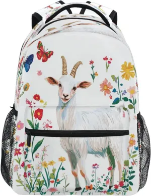 Sport Backpack for Unisex Adult Waterproof School Bag with Chest Strap for Business Work College Travel Trip Cartoon Goat White