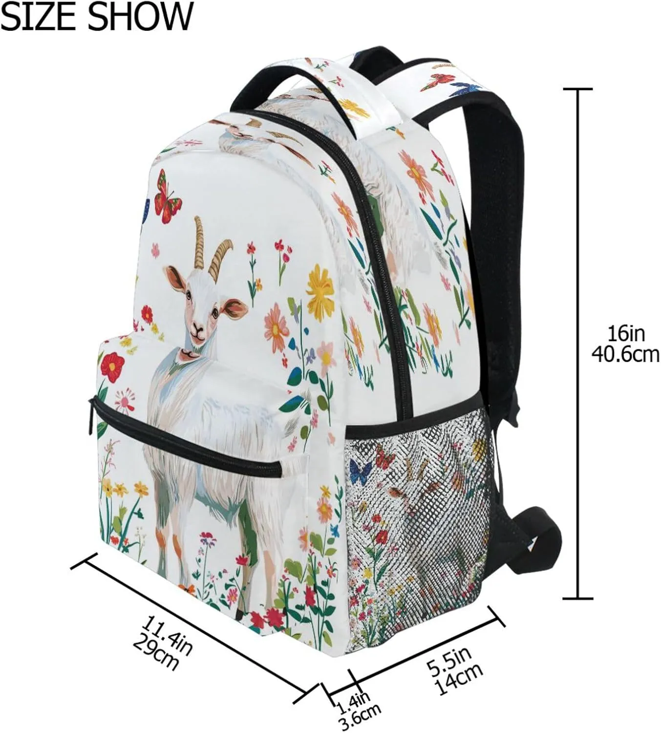 Sport Backpack for Unisex Adult Waterproof School Bag with Chest Strap for Business Work College Travel Trip Cartoon Goat White
