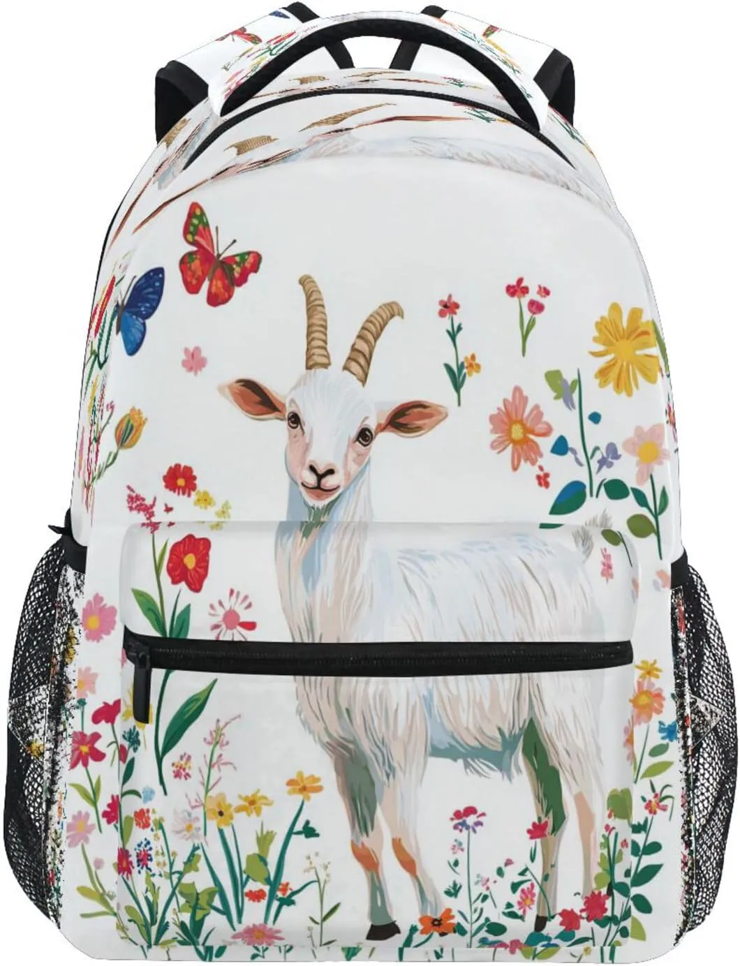 Sport Backpack for Unisex Adult Waterproof School Bag with Chest Strap for Business Work College Travel Trip Cartoon Goat White