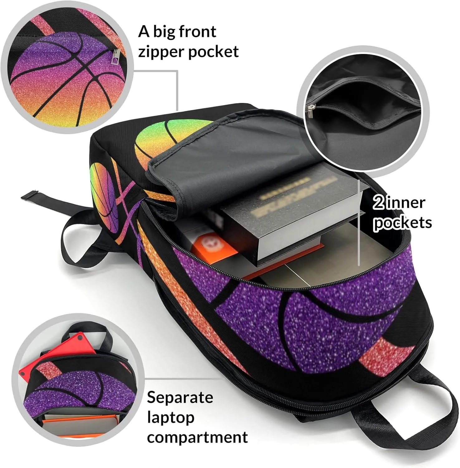 Sport Basketball Ombre Gradients Personalized Backpack for Teen Custom Travel Backpack for Boys Girs Bookbag Casual Bag Name Gift, Design 10, EU5566SS
