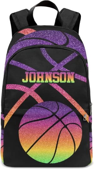 Sport Basketball Ombre Gradients Personalized Backpack for Teen Custom Travel Backpack for Boys Girs Bookbag Casual Bag Name Gift, Design 10, EU5566SS