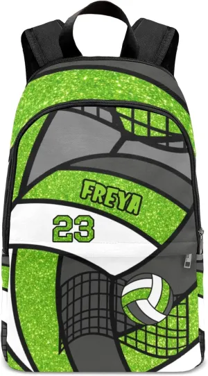 Sport Volleyball Glitter Grass Personalized Backpack for Teen Custom Travel Backpack for Boys Girs Bookbag Casual Bag Name Gift, Design 11, EU5566SS