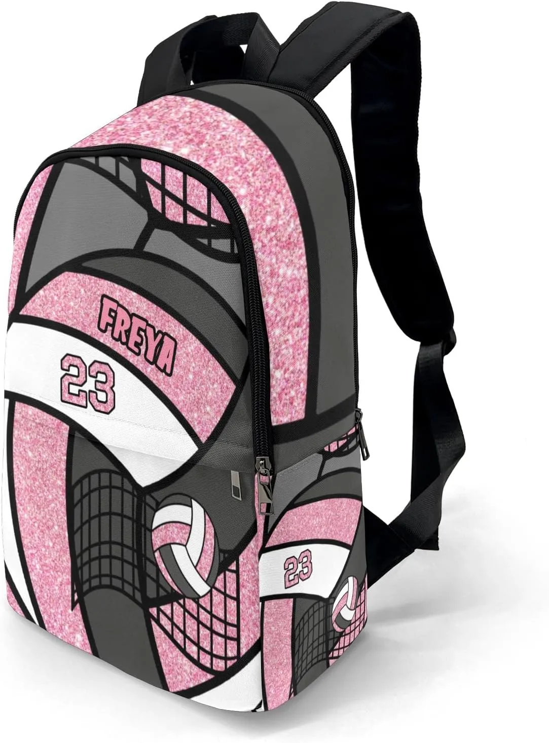 Sport Volleyball Glitter Pink Personalized Backpack for Teen Custom Travel Backpack for Boys Girs Bookbag Casual Bag Name Gift, Design 13, EU5566SS