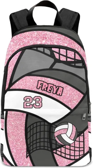Sport Volleyball Glitter Pink Personalized Backpack for Teen Custom Travel Backpack for Boys Girs Bookbag Casual Bag Name Gift, Design 13, EU5566SS