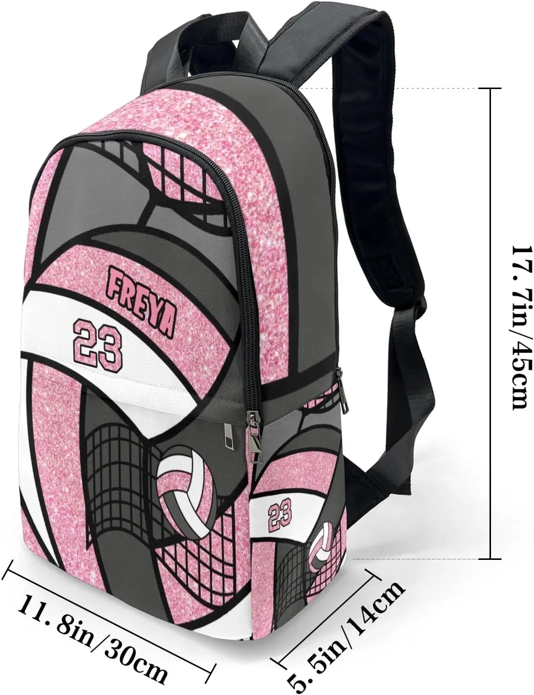Sport Volleyball Glitter Pink Personalized Backpack for Teen Custom Travel Backpack for Boys Girs Bookbag Casual Bag Name Gift, Design 13, EU5566SS