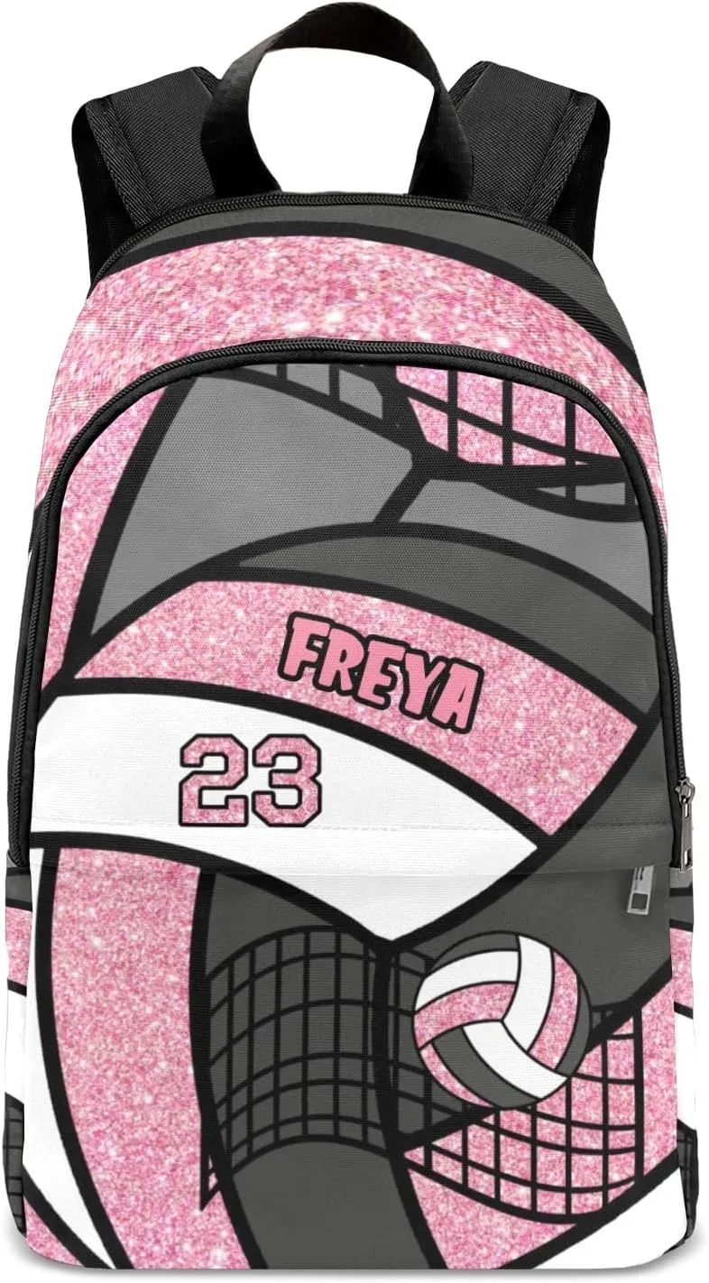 Sport Volleyball Glitter Pink Personalized Backpack for Teen Custom Travel Backpack for Boys Girs Bookbag Casual Bag Name Gift, Design 13, EU5566SS