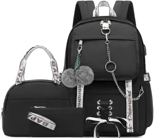 Spotted Tiger School Backpack for Girls with Lunch Box Aesthetic Backpack for Teen Girl Bookbag (Black)