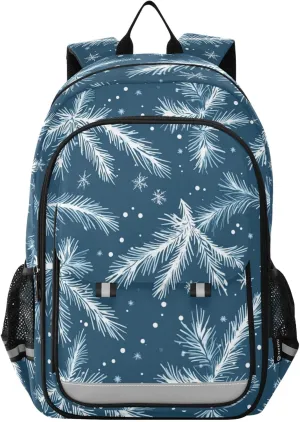 Spruce Branches Snowflakes Backpack for Boys Girls Elementary School Bag Kids Bookbag Travel Rucksack With Reflective Stripes