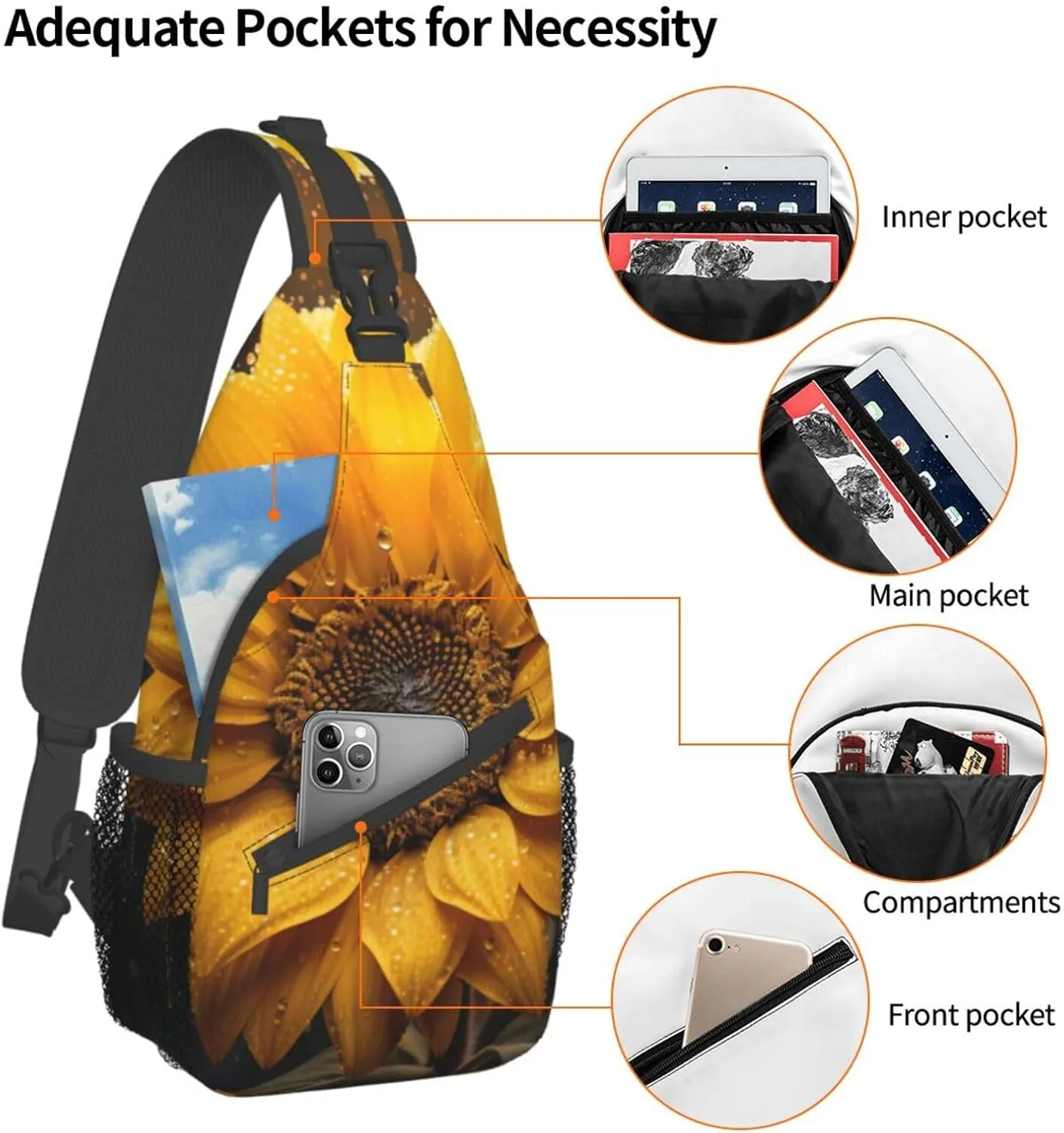 SSIMOO Beautiful Sunflower 4 Versatile Travel Hiking Backpack-Perfect For Outdoor Cycling,Chest Shoulder Bag