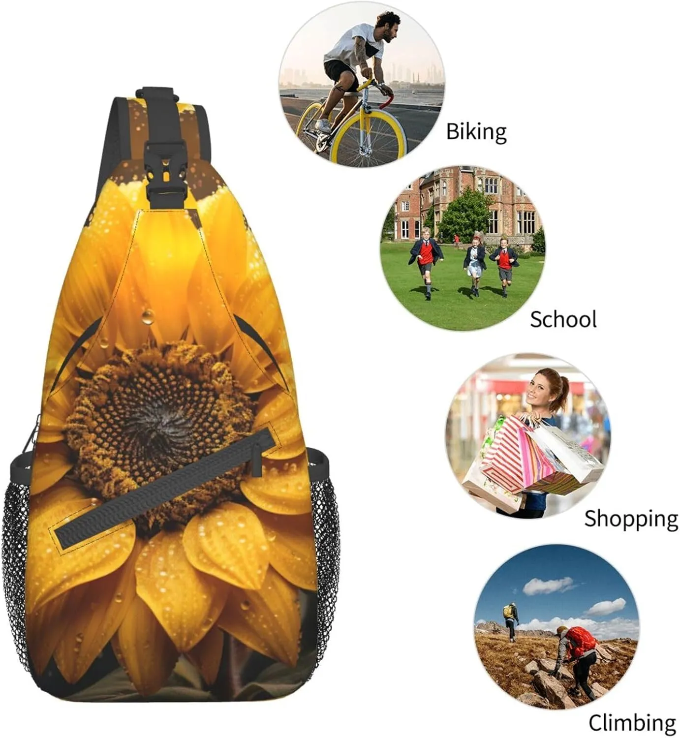 SSIMOO Beautiful Sunflower 4 Versatile Travel Hiking Backpack-Perfect For Outdoor Cycling,Chest Shoulder Bag