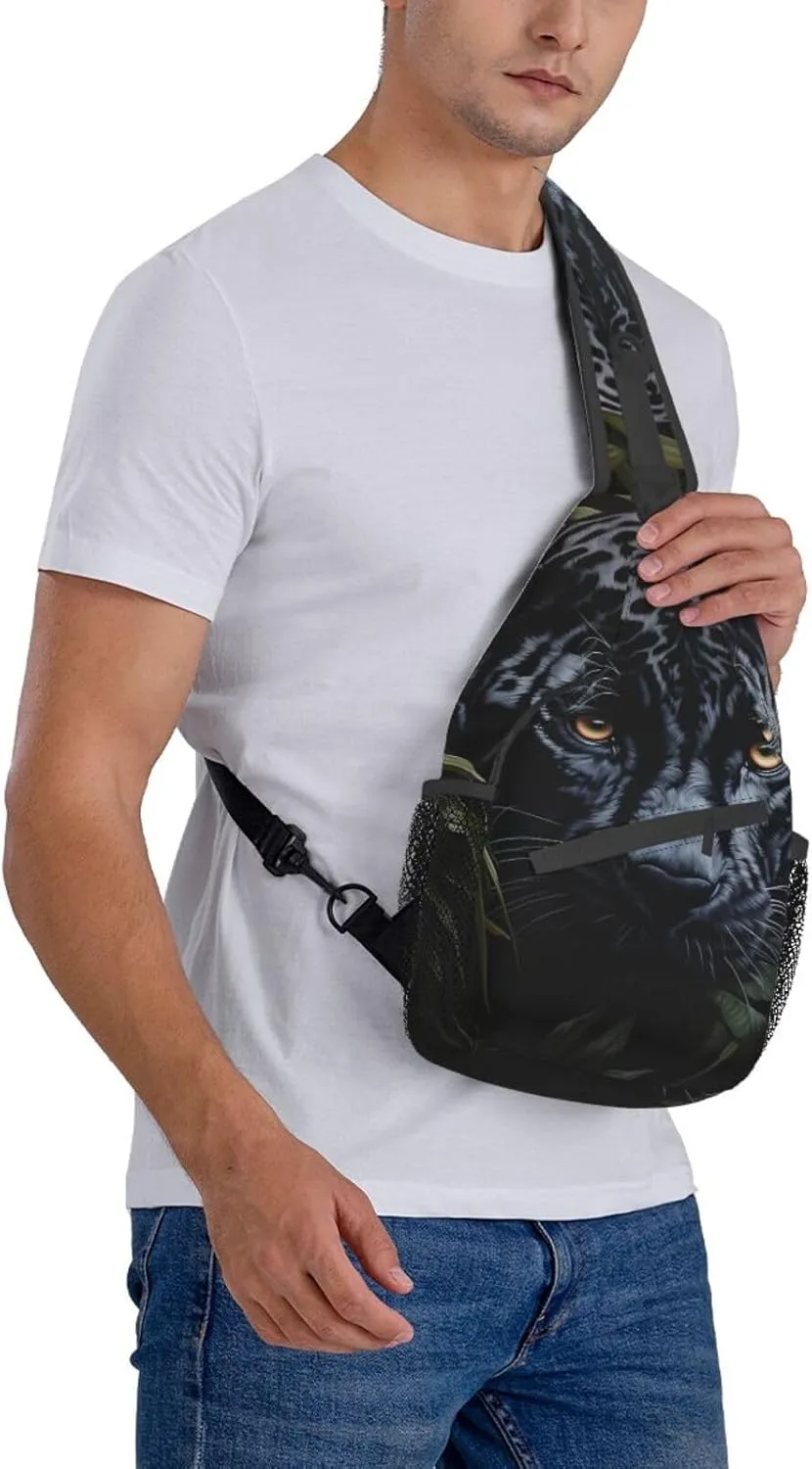 SSIMOO Black Leopard Print Versatile Travel Hiking Backpack-Perfect For Outdoor Cycling,Chest Shoulder Bag